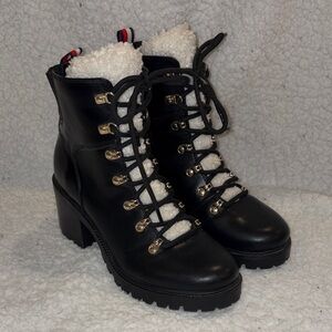 Tommy Hilfiger Black Lace Up Boots with Shearling